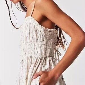 Cream Floral Smocked Dress